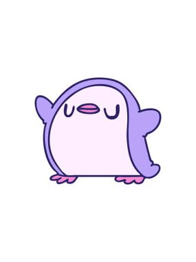 Dikkat çekici çizgi film çizimleri sevimli bir penguenin kawaii 'sini canlandırıyor.