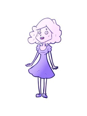 Çizgi film kahramanı mutlu kadın elbisesi giysisinin efekt efektini göster