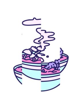 Japon kâsesinde terbiye edilmiş mantarların hareketli animasyonu.