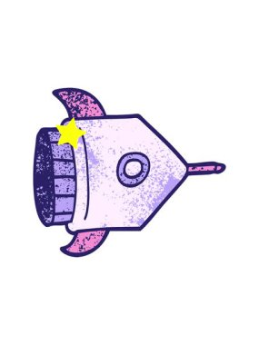 Parıldayan yıldızlar çizgi film karalama uzay gemisinin animasyonunu etkiler.