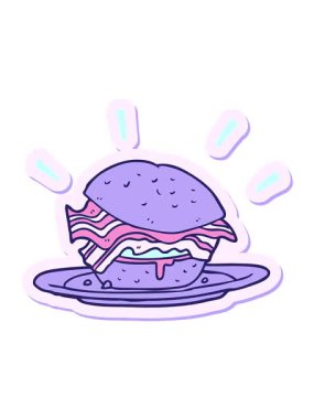 Çizgi film pastırmalı sandviçin hareketli çıkartması.