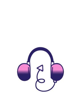 Bir retro kulaklığın gradyan gölgeli çizgi filminde yükseliş ve yüzme animasyonu