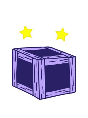 dönen yıldızların animasyonu ahşap bir sandığın karikatür çizimi.