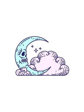 Geleneksel kafatası hilal ve bulutlar şeklinde bir dövmenin satış animasyonu