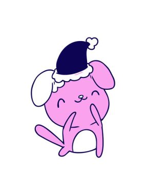 Neon ışık efektleri Kawaii köpeğinin el animasyonu çizilmiş Noel karikatürü