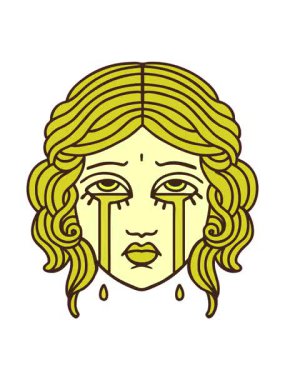 Dövmenin rengini değiştiren geleneksel kadın yüzü renginde parlak bir renkle ağlıyor.