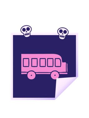 okul otobüsünün kare soyulmuş kafatası animasyonu çıkartma karikatürü