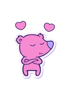 Mutlu bir çizgi film ayısının çıkartmasının dönen kalpleri.