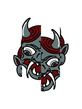 Japon Kabuki Tiyatrosu Onisi Maskesi 'nin bölünmüş hareketli animasyonu