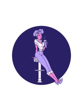 Dikkat çekici dövme animasyonu geleneksel tarzda milkshake içen bir kız.