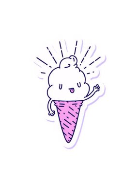 neon light effect animation of sticker of a tattoo style ice cream character waving