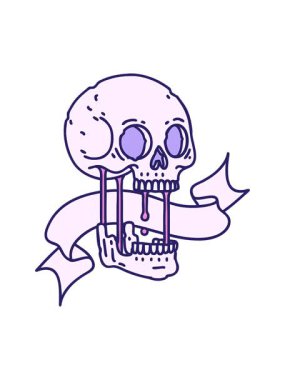 Parlak ışık efekti geleneksel dövmenin bir kafatası pankartıyla canlandırması