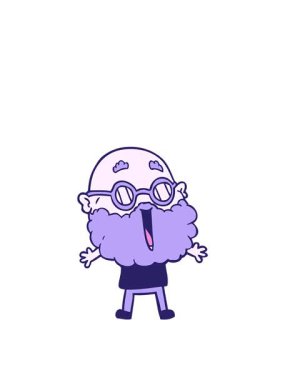 Çizgi film karakteri, sakallı neşeli adamın hareketli animasyonu.