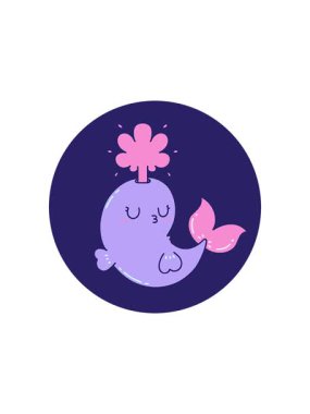 splitting effect animation of icon of a tattoo style happy squirting whale character