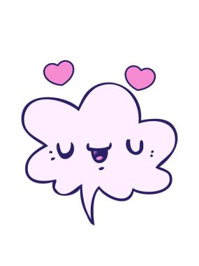 Mutlu karikatür yüzünün dönen kalpleri yumuşak bir gradyan stiliyle konuşma baloncuğu ile canlanıyor