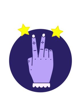 dönen yıldızlar, el hareketinin simgesi. İki parmak kaldırma hareketi.
