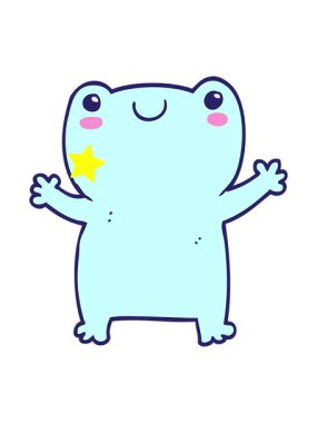 Parlayan yıldızlar çizgi film karakteri sevimli kurbağanın animasyonunu etkiler.