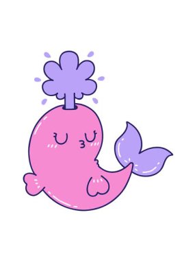 jiggle motion animation of illustration of a traditional tattoo style happy squirting whale character