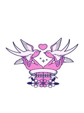 geleneksel dövmenin hareketli animasyonları. Bağlı eller ve kırlangıçlar.