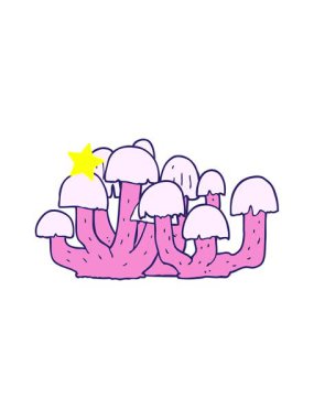 Parıldayan yıldızlar, bir mantarın çizgi film tasarımının animasyonunu etkiler.