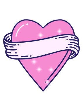 Parıltı etkisi dövmenin geleneksel stili neon kalp ve bayrak şeklinde.