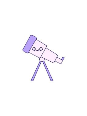 Bir teleskopun sevimli bir çizgi filminin yıldız patlaması etkisi animasyonu