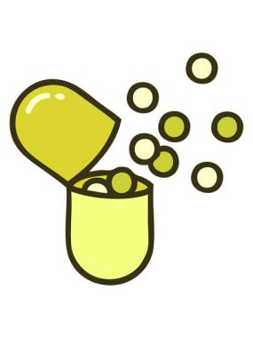 Retro Tattoo Biçiminin renk canlandırması açık tıbbi kapsül hapı patlaması