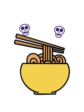 Kafataslarını döndürerek büyük bir kase erişteyi yemek çubuğuyla canlandırıyorlar.