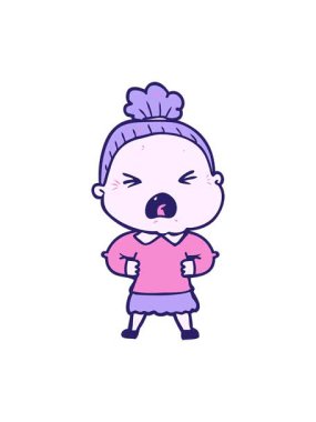 Çizgi film karakteri kızgın yaşlı kadının hareketlerini salla ve durdur.