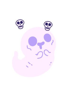 Korkunç şirin cadılar bayramı hayaletinin kafatası animasyonu.