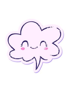 Tatlı çizgi film suratının titreşimli hareketi konuşma baloncuğu sıkıntılı eski çıkartma