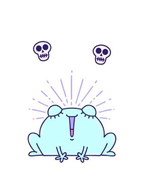 Geleneksel dövme stili mutlu kurbağanın kafatası animasyonu.