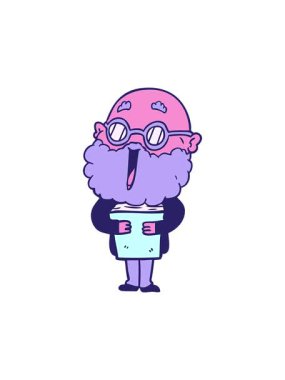 Çizgi filmdeki sakallı ve kitaplı neşeli adamın hareketli animasyonu.