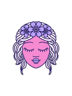 Dikkat çekici bir animasyon. İkonik dövme stili. Bakirelerin yüzü.