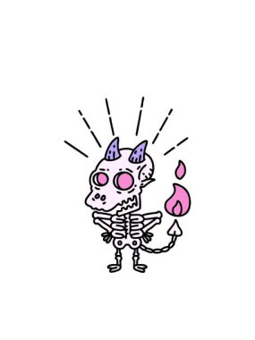 Geleneksel dövme stili iskelet iblis karakteri canlandırmasının yanıp sönen radyal çizgileri.