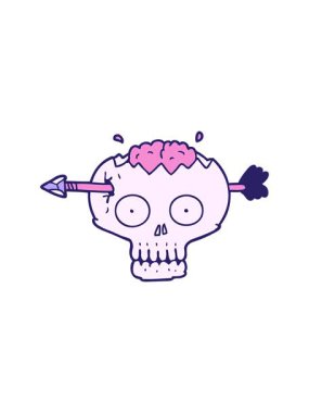 Beynine ok saplanmış karikatür kafatasının hareketli animasyonu