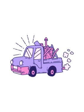 Hurda taşıyan geleneksel dövme kamyonu çiziminin dönen hareketli animasyonu