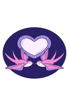 Kırlangıçların ve bir kalbin çizgi film stili görüntüsünün hareketli animasyonu