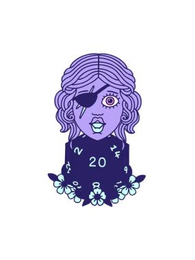 Retro Tattoo Stili insan düzenbazının titreşimli hareketli animasyonu. 20 zar atarak.