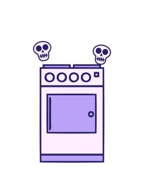 fırın ve fırının sevimli çizgi filmlerinin kafatası animasyonları.