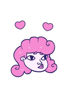 Karikatür karalamalarının dönen kalpleri. Sarışın kızların yüzü.