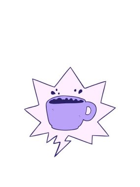 Konuşma baloncuklu kahve fincanı çizgi filminin zıplama hareketi