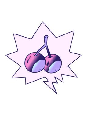 Konuşma baloncuğu ile karikatür kirazlarının hareketli animasyonunu düzgün eğimli olarak salla