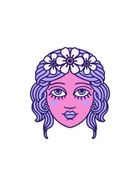 Çiçeklerden taçla parıldayan yüzün radyoaktif animasyonu