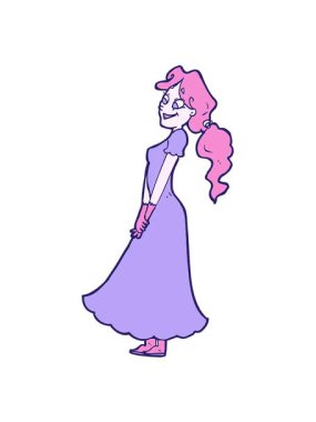 Titreşimli hareketli çizgi film animasyonu. Elbiseli güzel kadın.