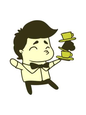 Bir kawaii sevimli garsonunun çizgi film çiziminin renk animasyonu.