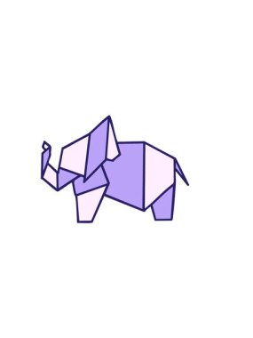 Japon katlanmış kağıt origami filinin yatay titreşimli animasyonu