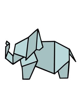 Japon katlanmış kağıt origami filinin hareketli animasyonu