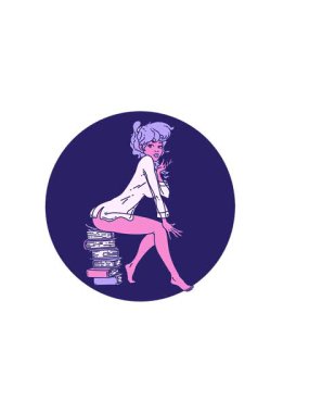 Yatay titreşimli ikonik dövme görüntüsü kitapların üzerinde oturan bir kızın.