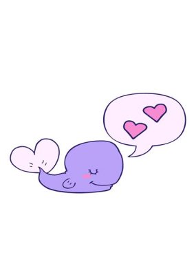 Konuşma balonuna aşık çizgi film balinasının hareketli animasyonu